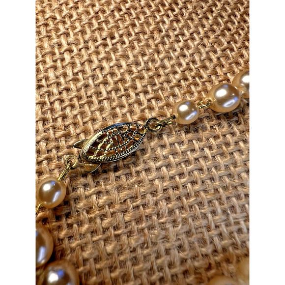 Strand (Broken) of Knotted Faux White Pearls with Gold tone Clasp--28 inches - Picture 3 of 10